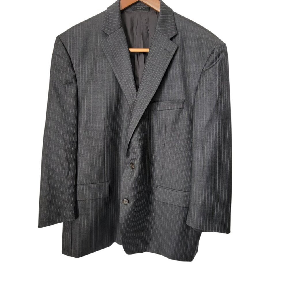 Men's Ralph Lauren Suit Jacket‎ Blazer Gray Pin Stripe 48R 48 Regular